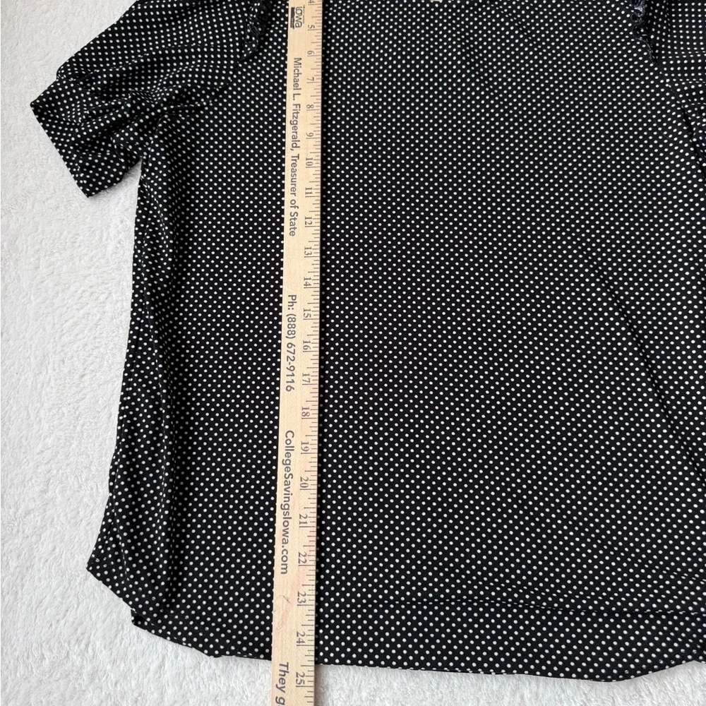 Adrianna Papell Polka Dot Blouse Size M Black Puff Sleeve Chic Top - Picture 9 of 15
